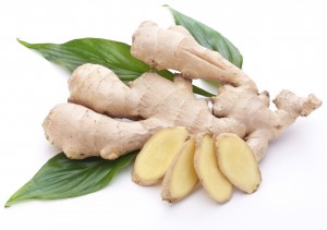 Fresh ginger with leaves.